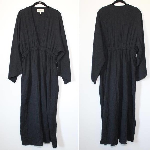 Mara Hoffman Blair Deep V-neck Long Sleeve Maxi Coverup Dress Black Large H14113 - Picture 14 of 16